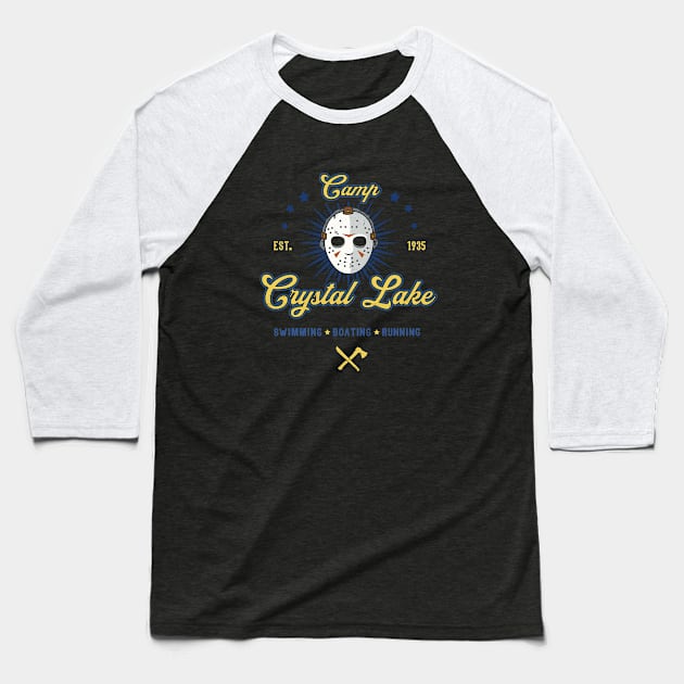 Camp Crystal Lake Baseball T-Shirt by SunsetSurf